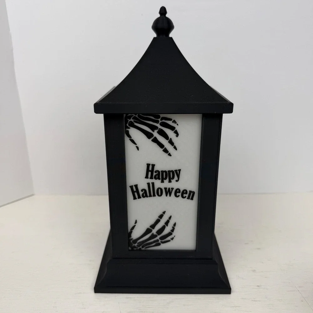 Halloween Lantern Haunted House Spider Web Jack-O-Lantern Black White 10 Inch